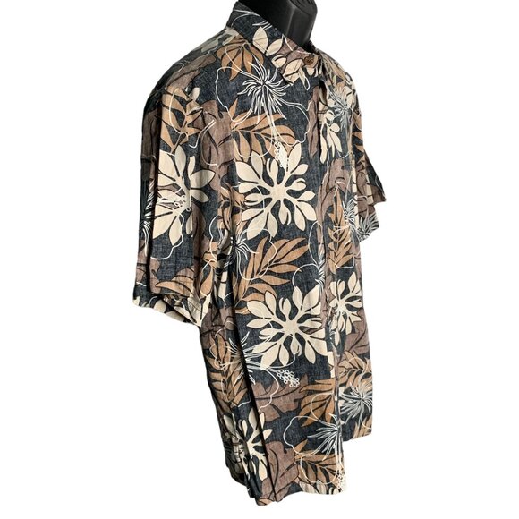 Vintage 90s Bishop St Reverse Print Hawaiian Shirt XL Black Floral Camp Pocket - Picture 5 of 6